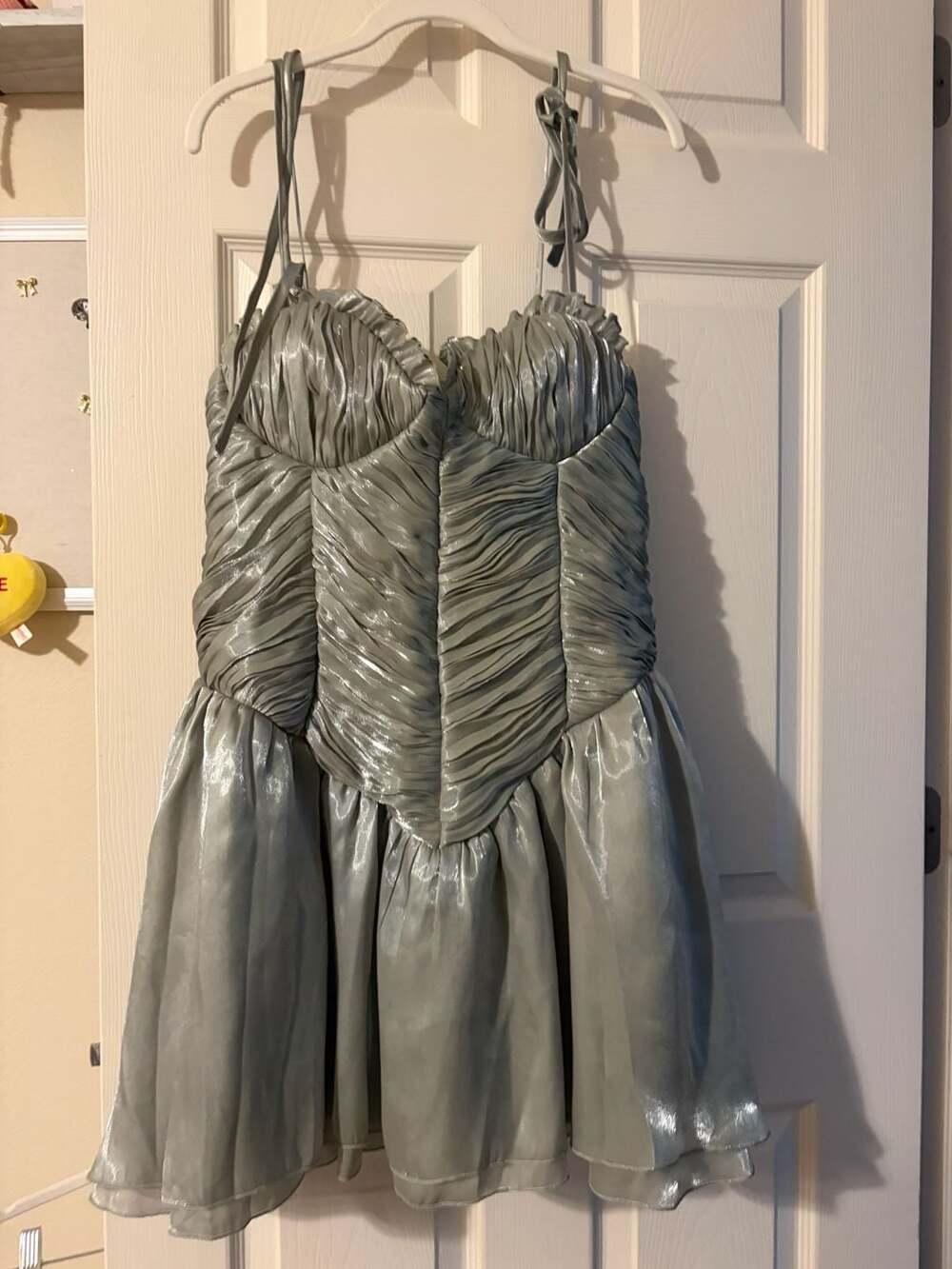 ASOS LUXE Metallic Ruched Corset Style Mini Dress in Silver Y2K Aesthetic